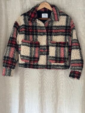 Zara Fleece Buffalo Check Cropped Jacket